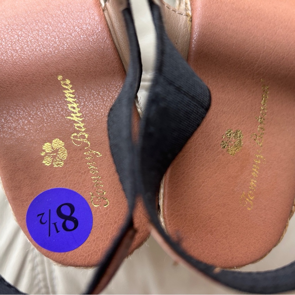 Tommy Bahama Black Elastic Espadrille Wedge Sandals - Picture 5 of 6